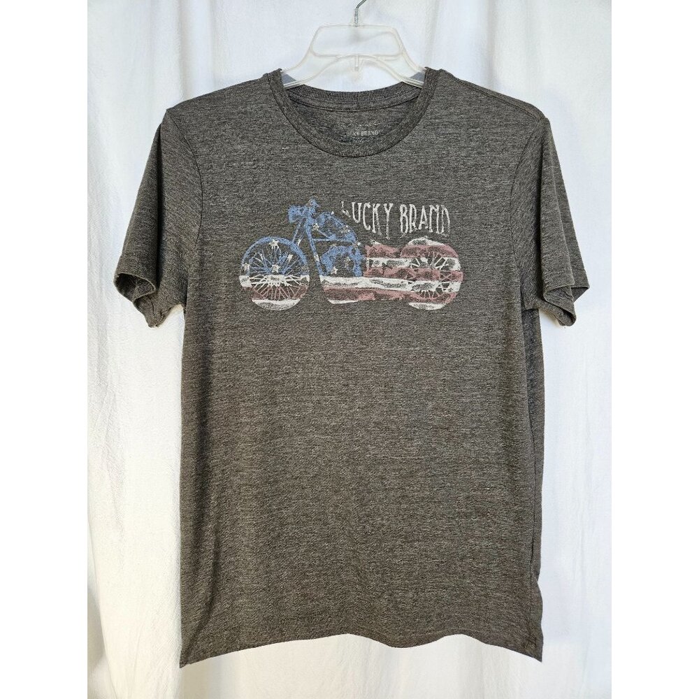 Lucky Brand American Patriotic Gray Motorcycle Mens T Shirt Size M